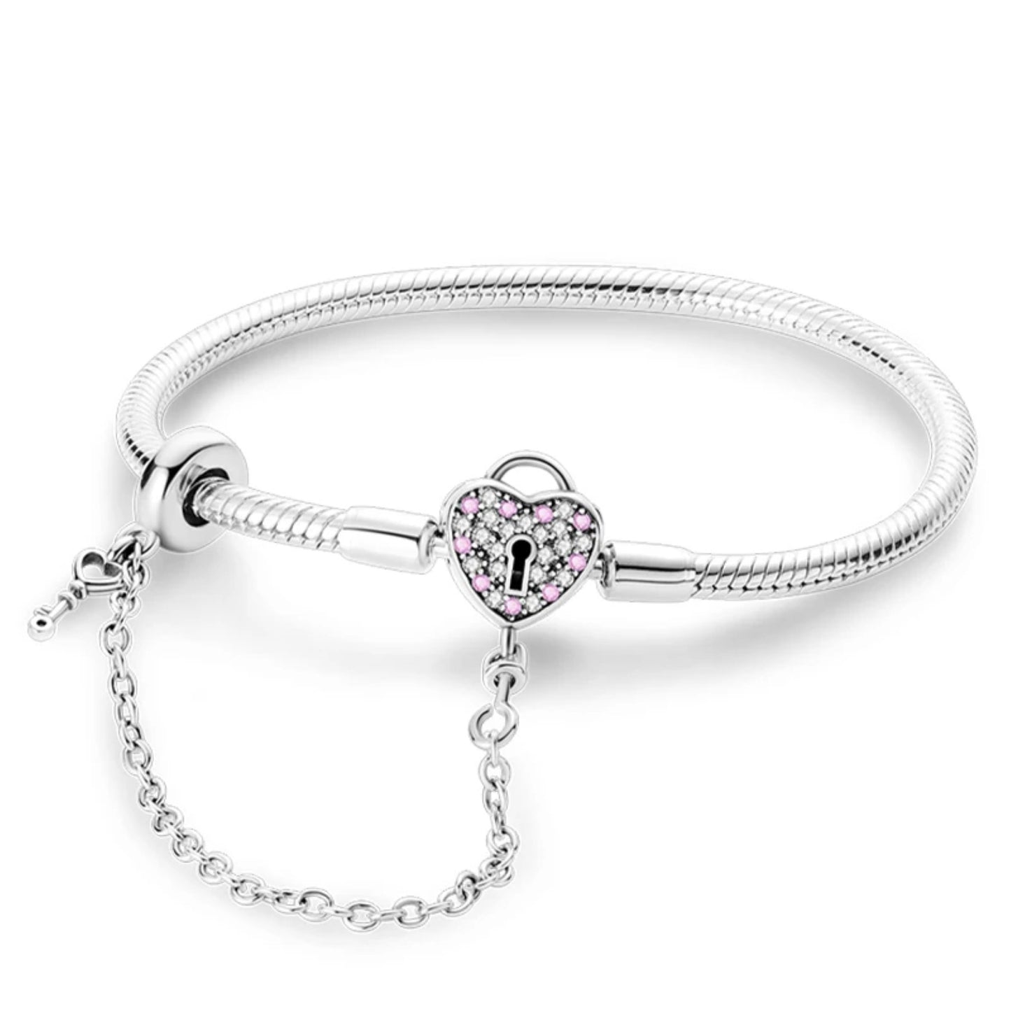 Silver Charm Bracelet Heart Lock