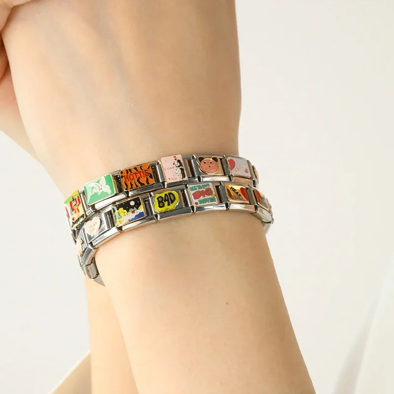 Personalisable Italian Bracelet Charms - Hottie, Boss Let's Party, Traveling, Turkey, Bitc*, Sh*t Happens - Create your unique bracelet