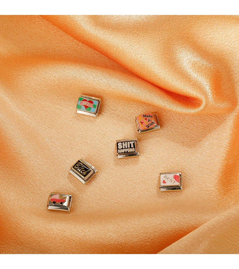 Personalisable Italian Bracelet Charms - Hottie, Boss Let's Party, Traveling, Turkey, Bitc*, Sh*t Happens - Create your unique bracelet