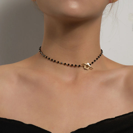 Black or White Beaded Choker with gold clasp