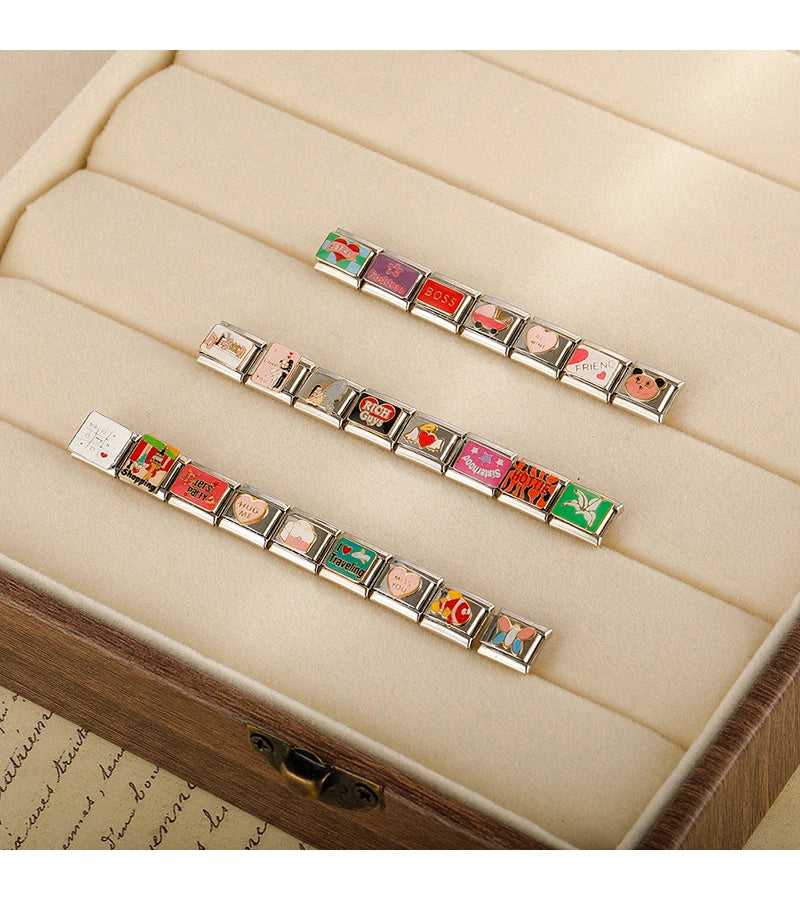 Personalisable Italian Bracelet Charms - Hottie, Boss Let's Party, Traveling, Turkey, Bitc*, Sh*t Happens - Create your unique bracelet