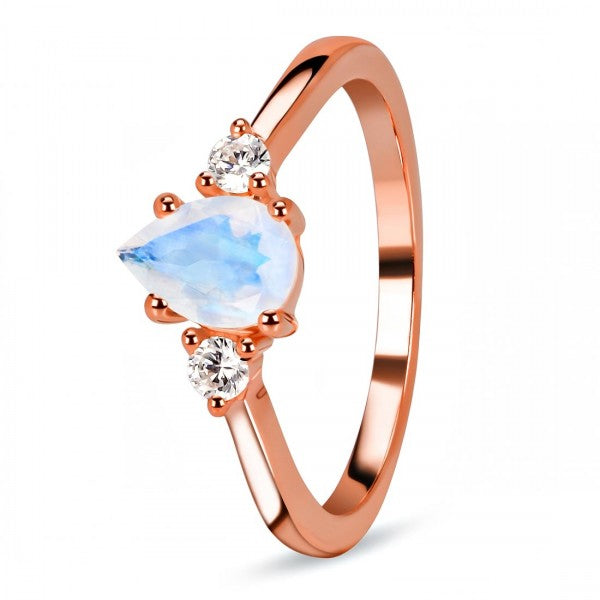 Delicate Moonstone Ring with White Topaz Side Stones | Embrace Romance, Intuition, and Elegance