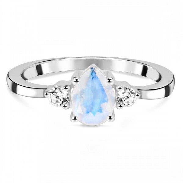 Delicate Moonstone Ring with White Topaz Side Stones | Embrace Romance, Intuition, and Elegance