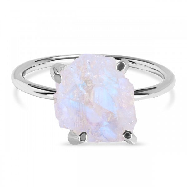 Raw Moonstone Loop Ring in 925 Sterling Silver