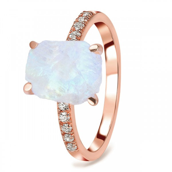 Raw Crystal Moonstone and White Topaz Ring