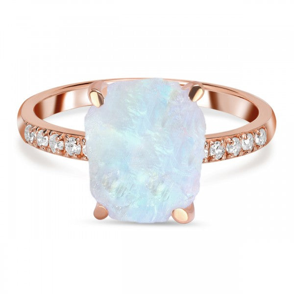 Raw Crystal Moonstone and White Topaz Ring