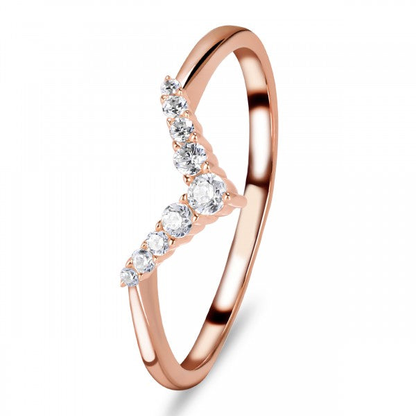 Elegant White Topaz V-Shape Stackable Ring in 925 Sterling Silver