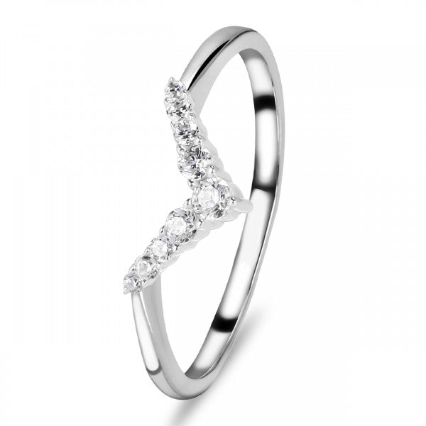 Elegant White Topaz V-Shape Stackable Ring in 925 Sterling Silver