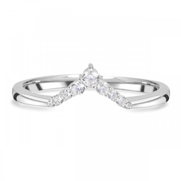 Elegant White Topaz V-Shape Stackable Ring in 925 Sterling Silver