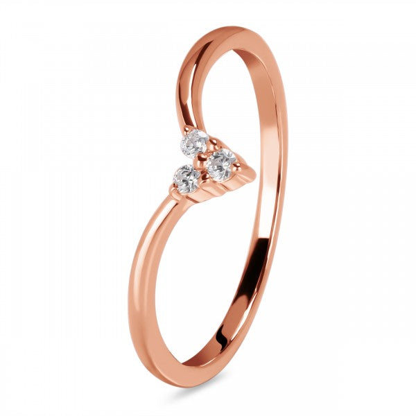 Dainty V-Shaped White Topaz Stackable Ring in 925 Sterling Silver