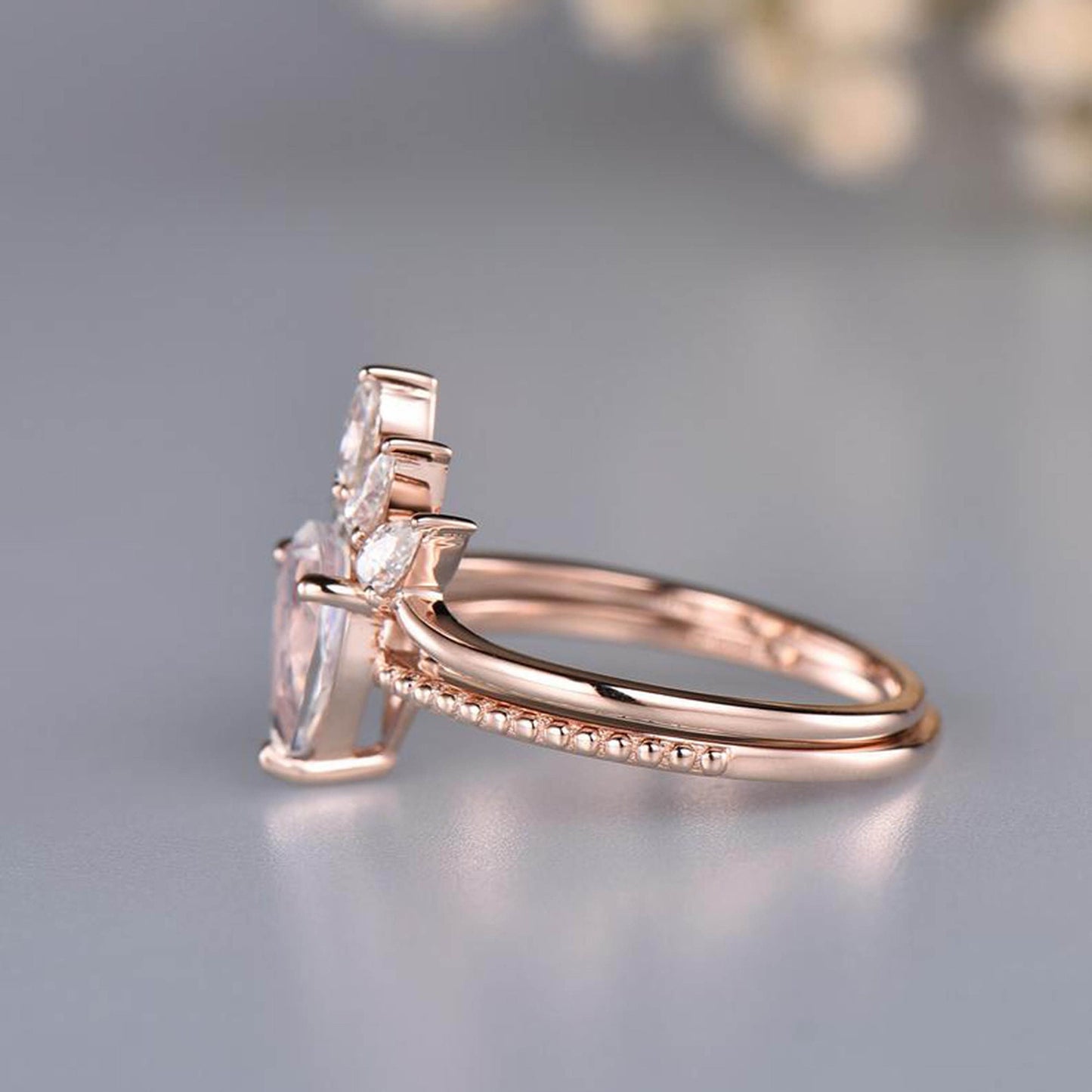 Moonstone Ring Set \ Natural Blue Moonstone and White Topaz Stackable Ring \ 925 Sterling Silver Gold Vermeil Ring \ Rose Gold Ring