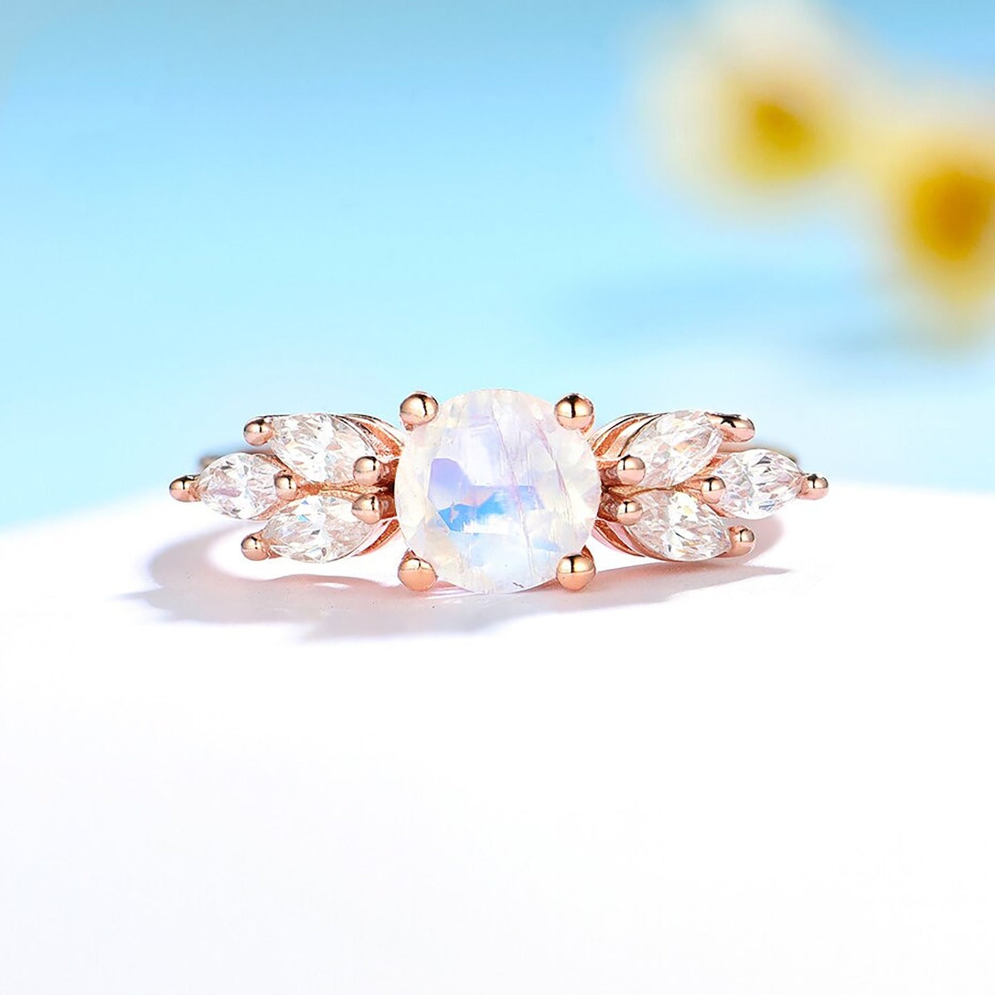 Rose Gold Moonstone Ring \ Natural Moonstone Ring \ Gold Gemstone Ring \ 925 Sterling Silver \ Engagement Ring