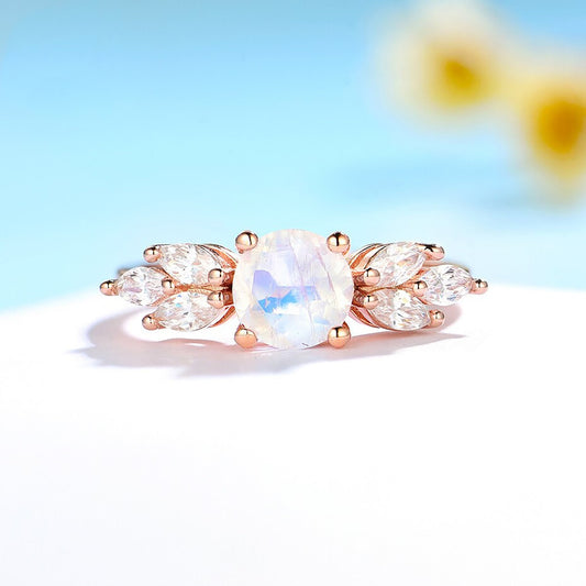Rose Gold Moonstone Ring \ Natural Moonstone Ring \ Gold Gemstone Ring \ 925 Sterling Silver \ Engagement Ring