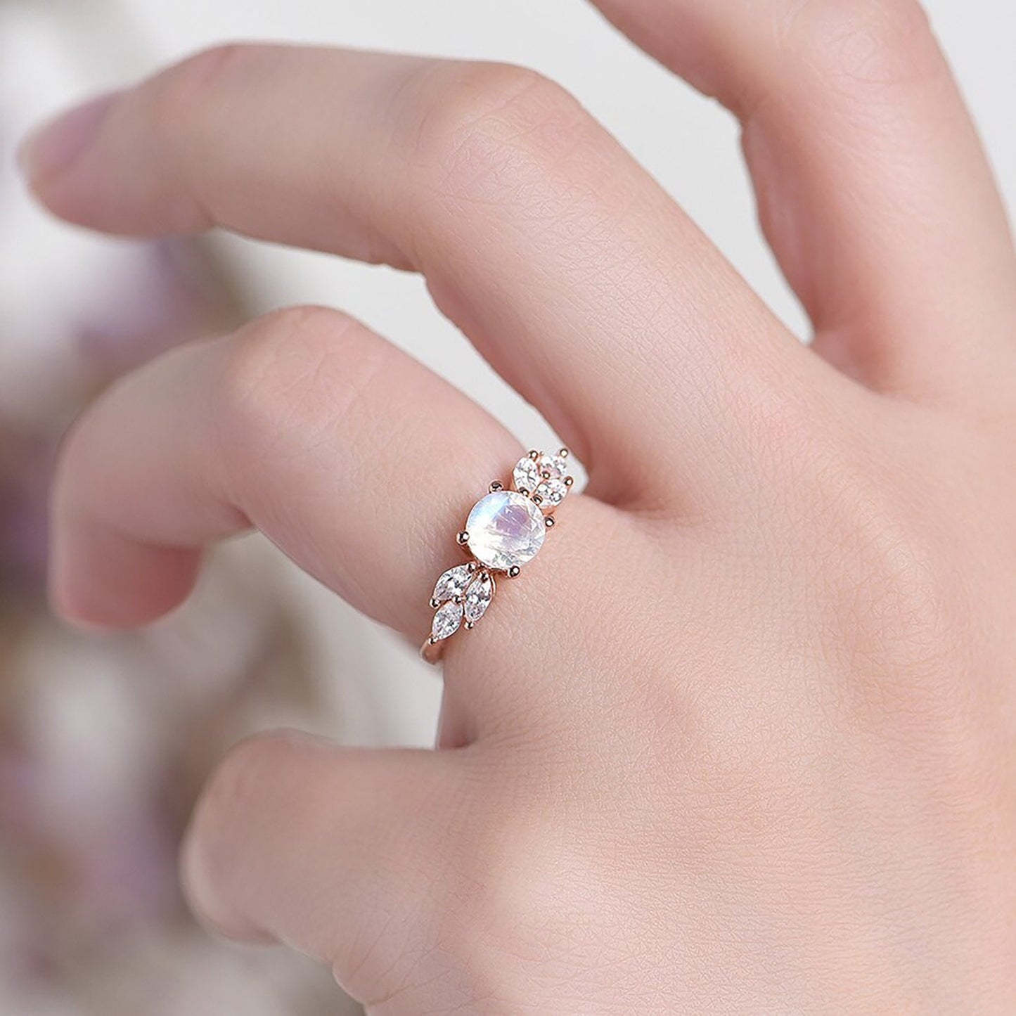 Rose Gold Moonstone Ring \ Natural Moonstone Ring \ Gold Gemstone Ring \ 925 Sterling Silver \ Engagement Ring