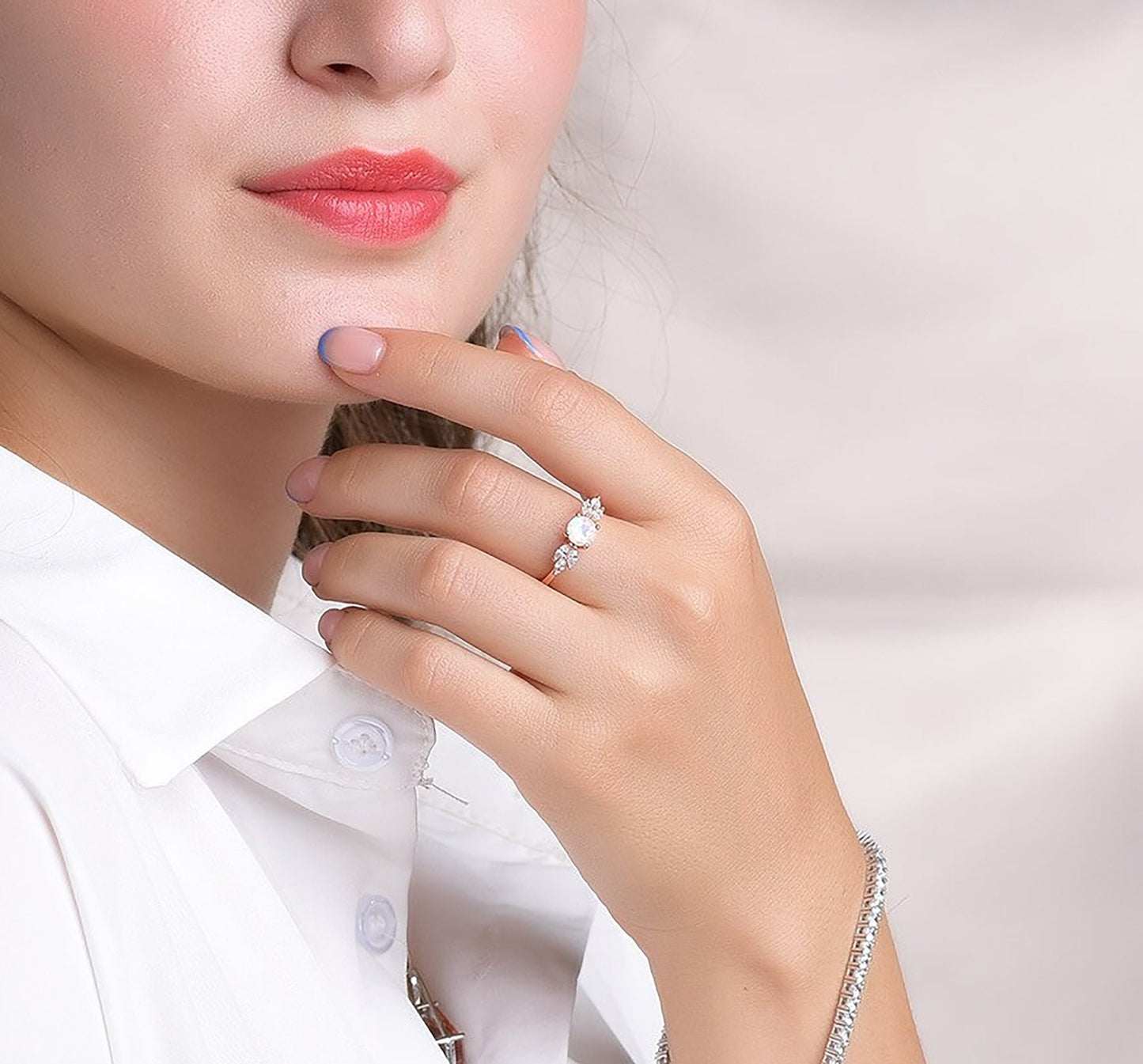 Rose Gold Moonstone Ring \ Natural Moonstone Ring \ Gold Gemstone Ring \ 925 Sterling Silver \ Engagement Ring