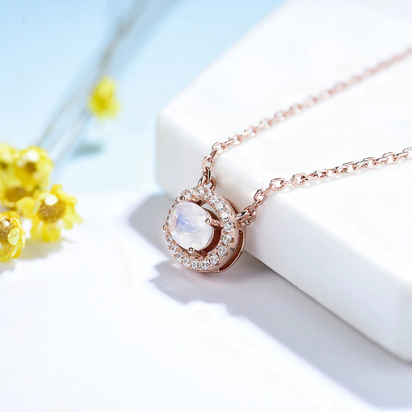Rose Gold Moonstone Necklace \ Natural Moonstone Necklace \ Rose Gold Gemstone Necklace \ 925 Sterling Silver