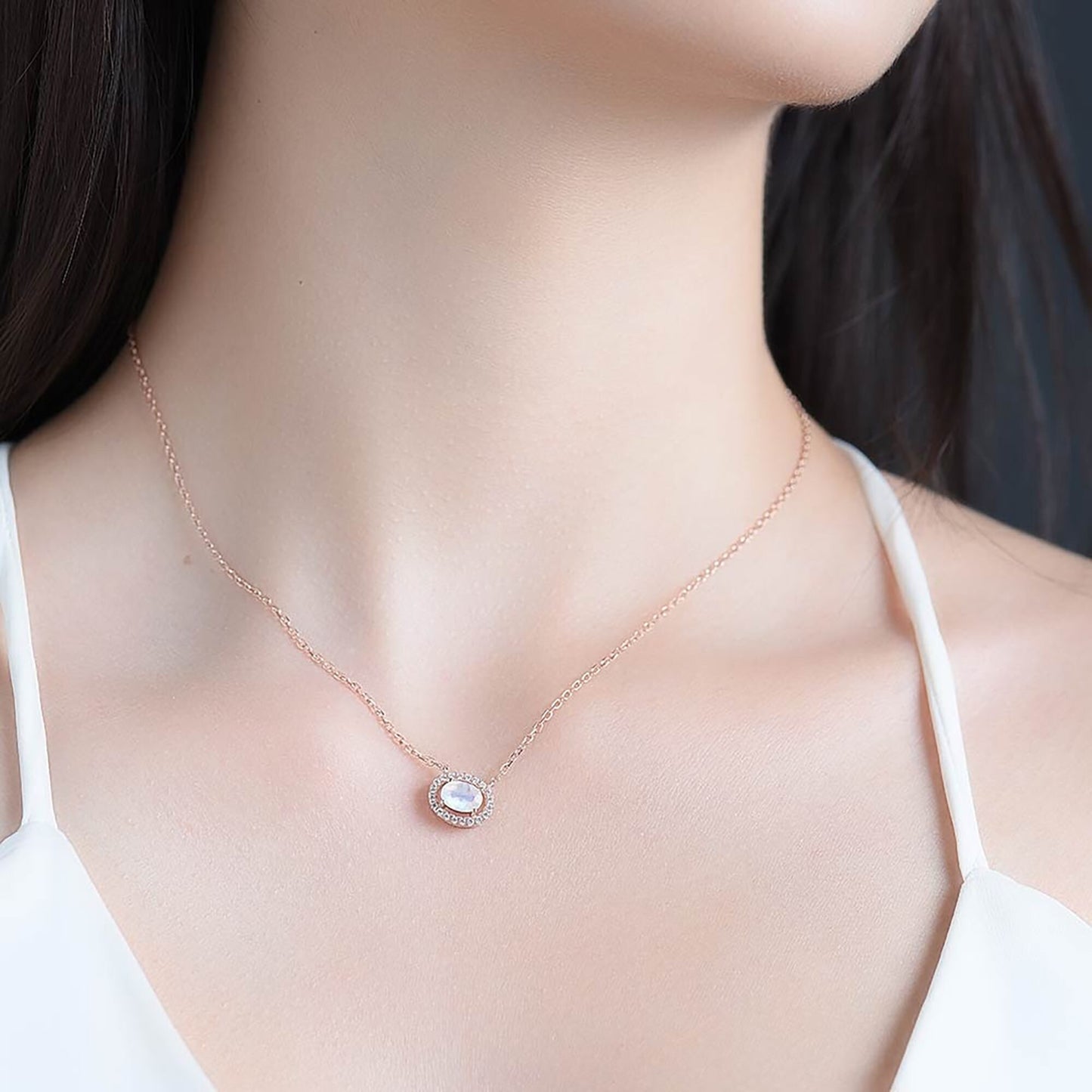 Rose Gold Moonstone Necklace \ Natural Moonstone Necklace \ Rose Gold Gemstone Necklace \ 925 Sterling Silver