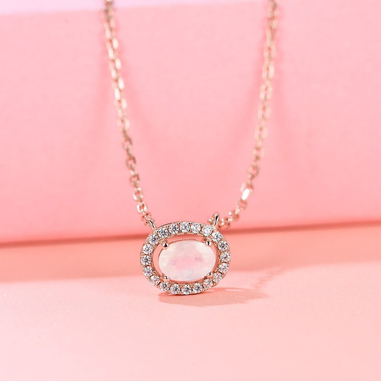 Rose Gold Moonstone Necklace \ Natural Moonstone Necklace \ Rose Gold Gemstone Necklace \ 925 Sterling Silver