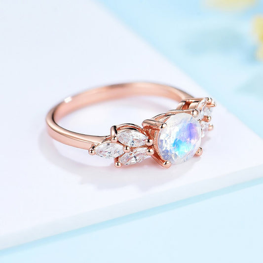Rose Gold Moonstone Ring \ Natural Moonstone Ring \ Gold Gemstone Ring \ 925 Sterling Silver \ Engagement Ring