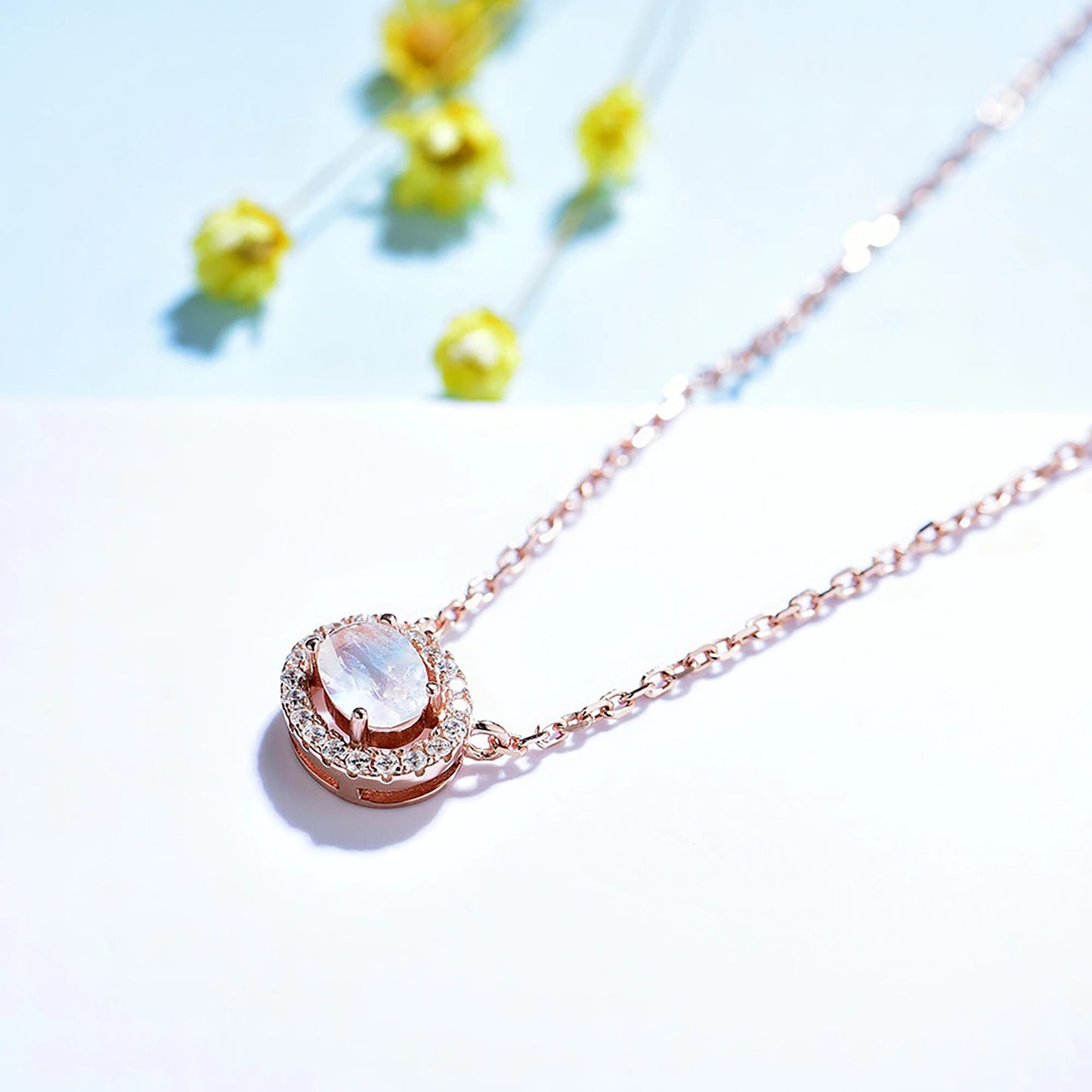 Rose Gold Moonstone Necklace \ Natural Moonstone Necklace \ Rose Gold Gemstone Necklace \ 925 Sterling Silver