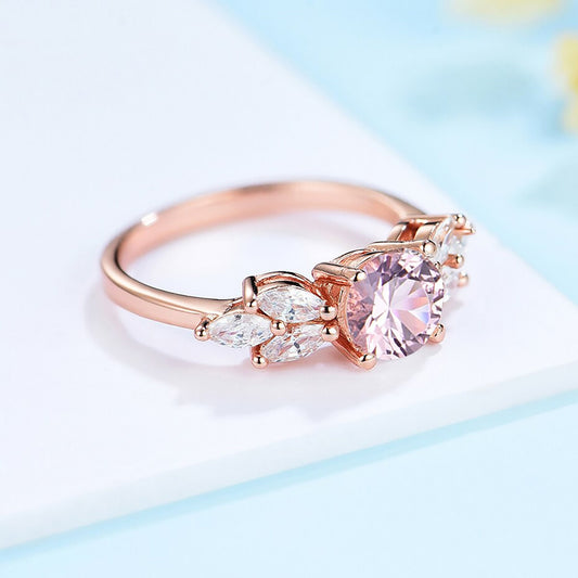 Rose Gold Morganite Ring \ Morganite Gemstone Ring \ London Blue Tanzanite Emerald Ring \ 925 Sterling Silver \ Engagement Ring