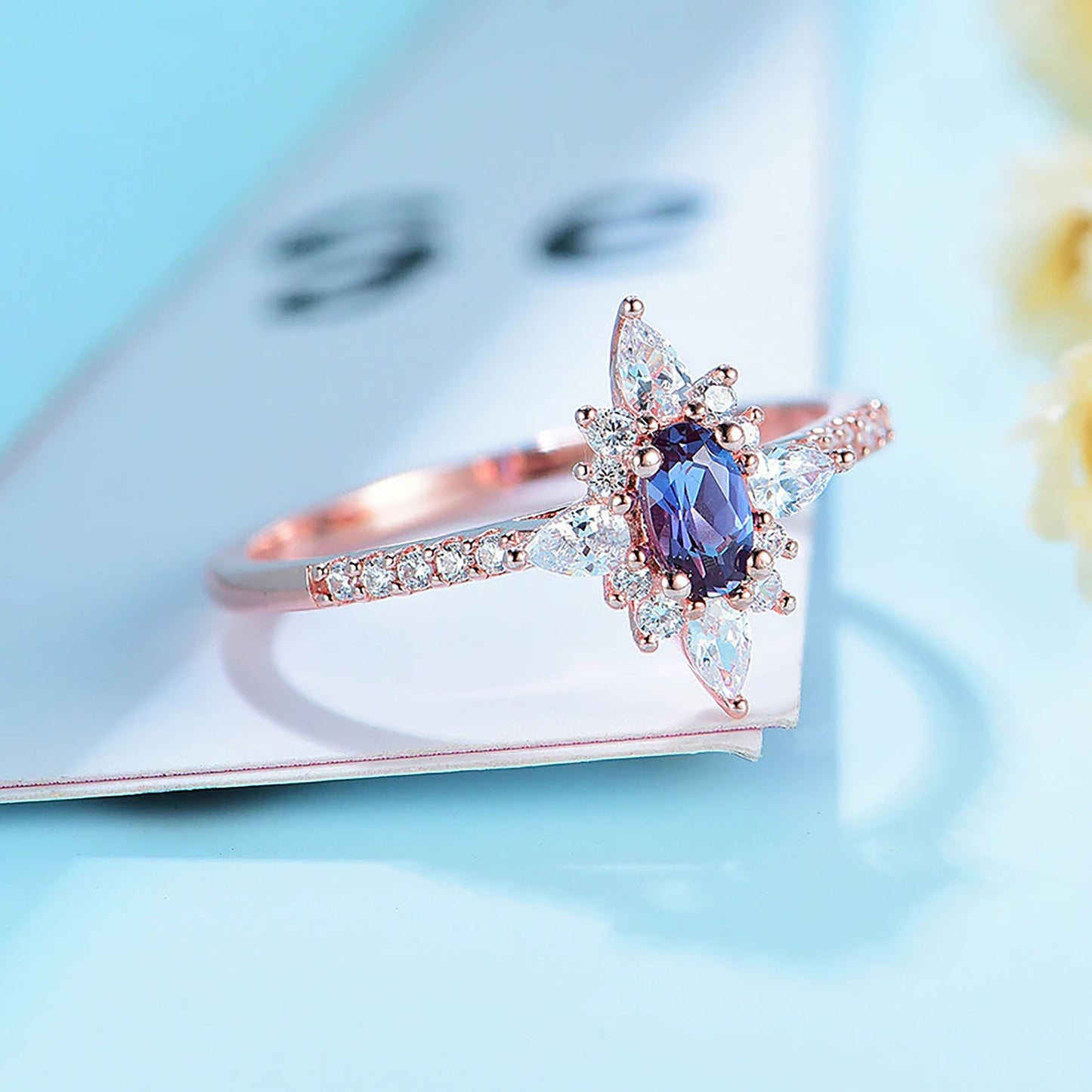 Rose Gold Alexandrite Ring \ Alexandrite Gemstone Ring \ Solid Silver Alexandrite Ring \ 925 Sterling Silver \ Engagement Ring
