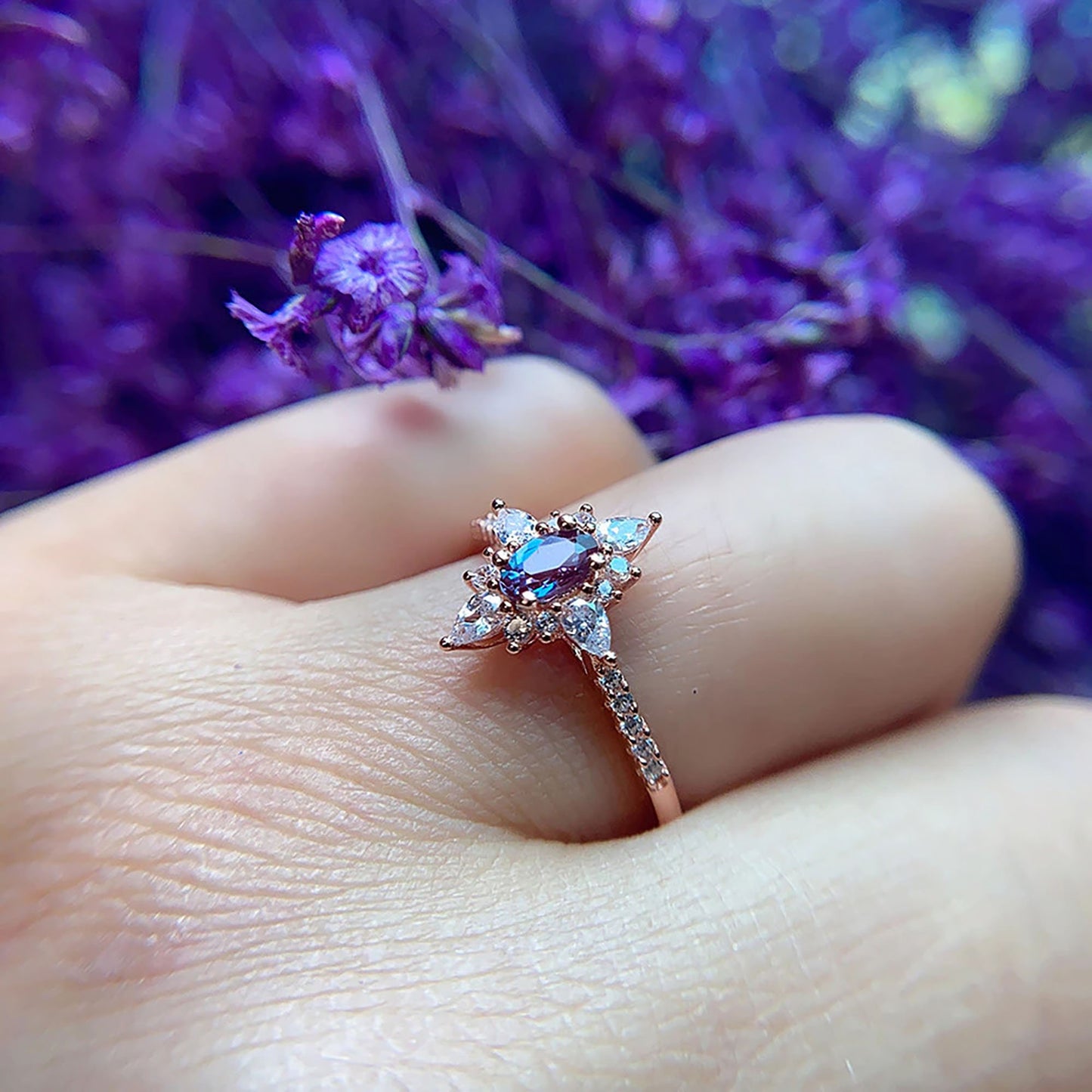 Rose Gold Alexandrite Ring \ Alexandrite Gemstone Ring \ Solid Silver Alexandrite Ring \ 925 Sterling Silver \ Engagement Ring