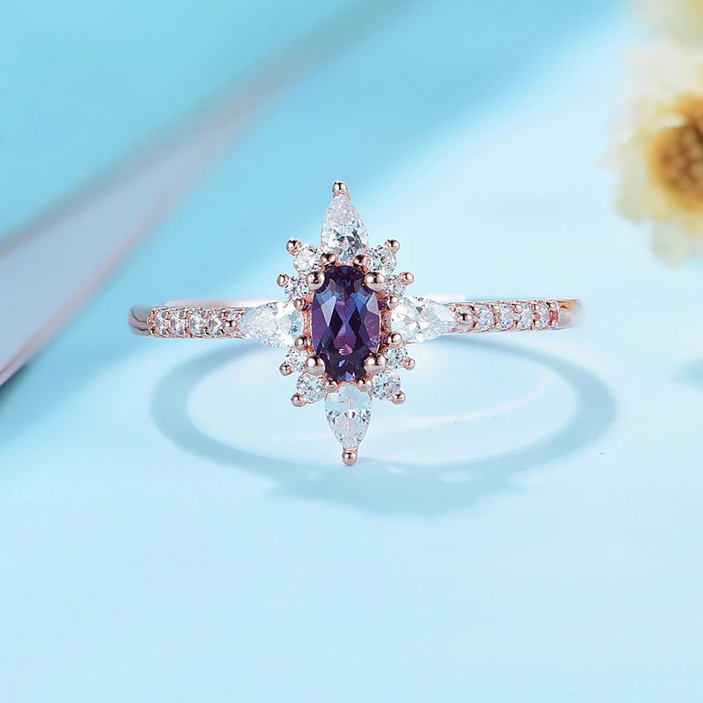 Rose Gold Alexandrite Ring \ Alexandrite Gemstone Ring \ Solid Silver Alexandrite Ring \ 925 Sterling Silver \ Engagement Ring