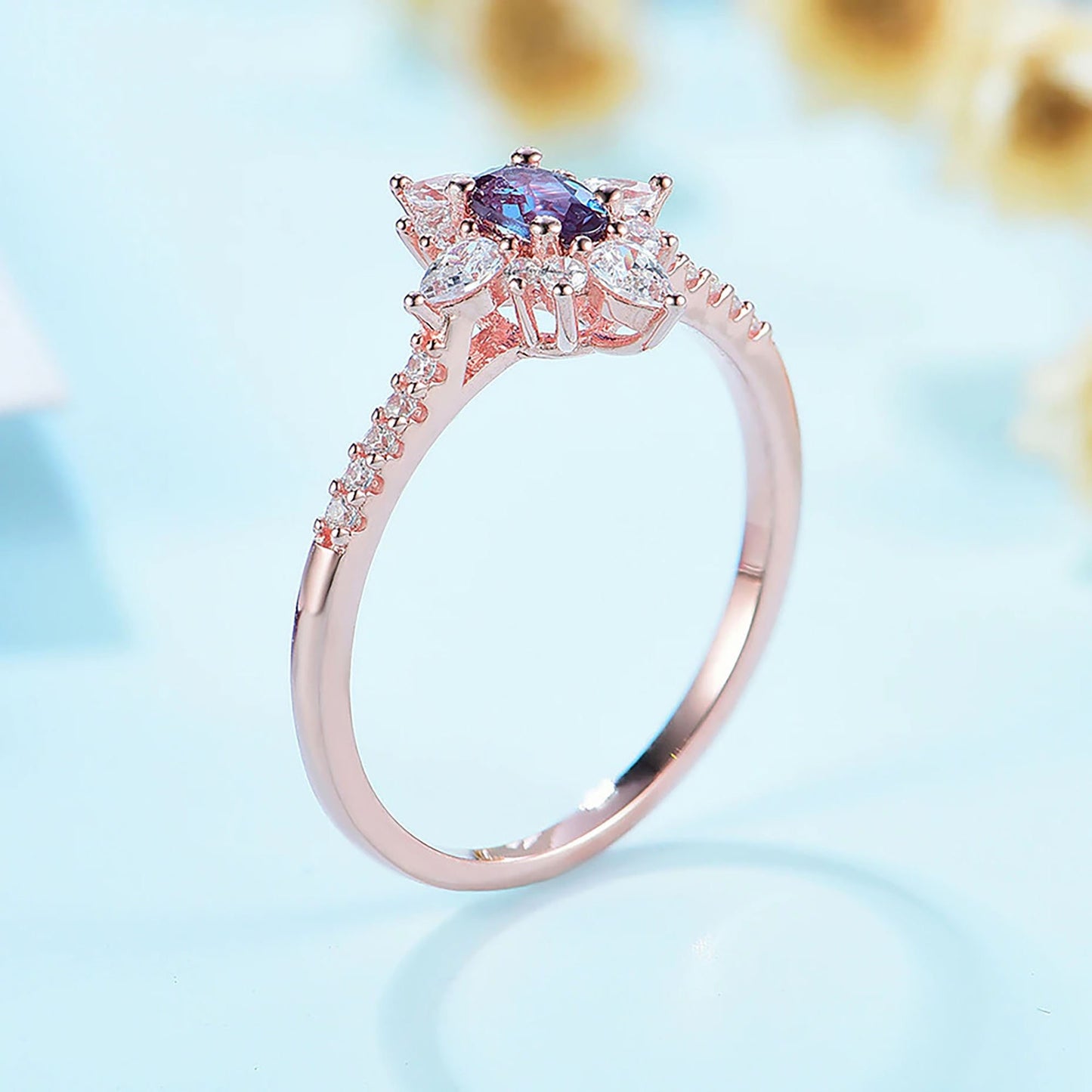Rose Gold Alexandrite Ring \ Alexandrite Gemstone Ring \ Solid Silver Alexandrite Ring \ 925 Sterling Silver \ Engagement Ring