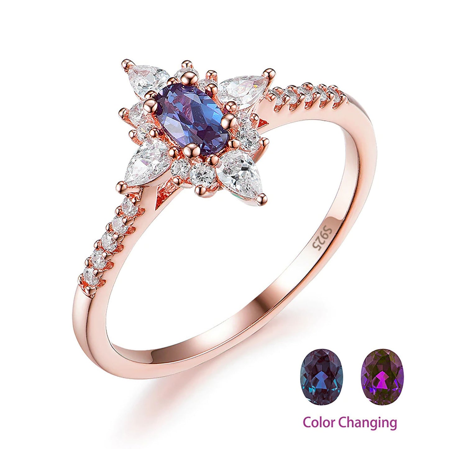 Rose Gold Alexandrite Ring \ Alexandrite Gemstone Ring \ Solid Silver Alexandrite Ring \ 925 Sterling Silver \ Engagement Ring