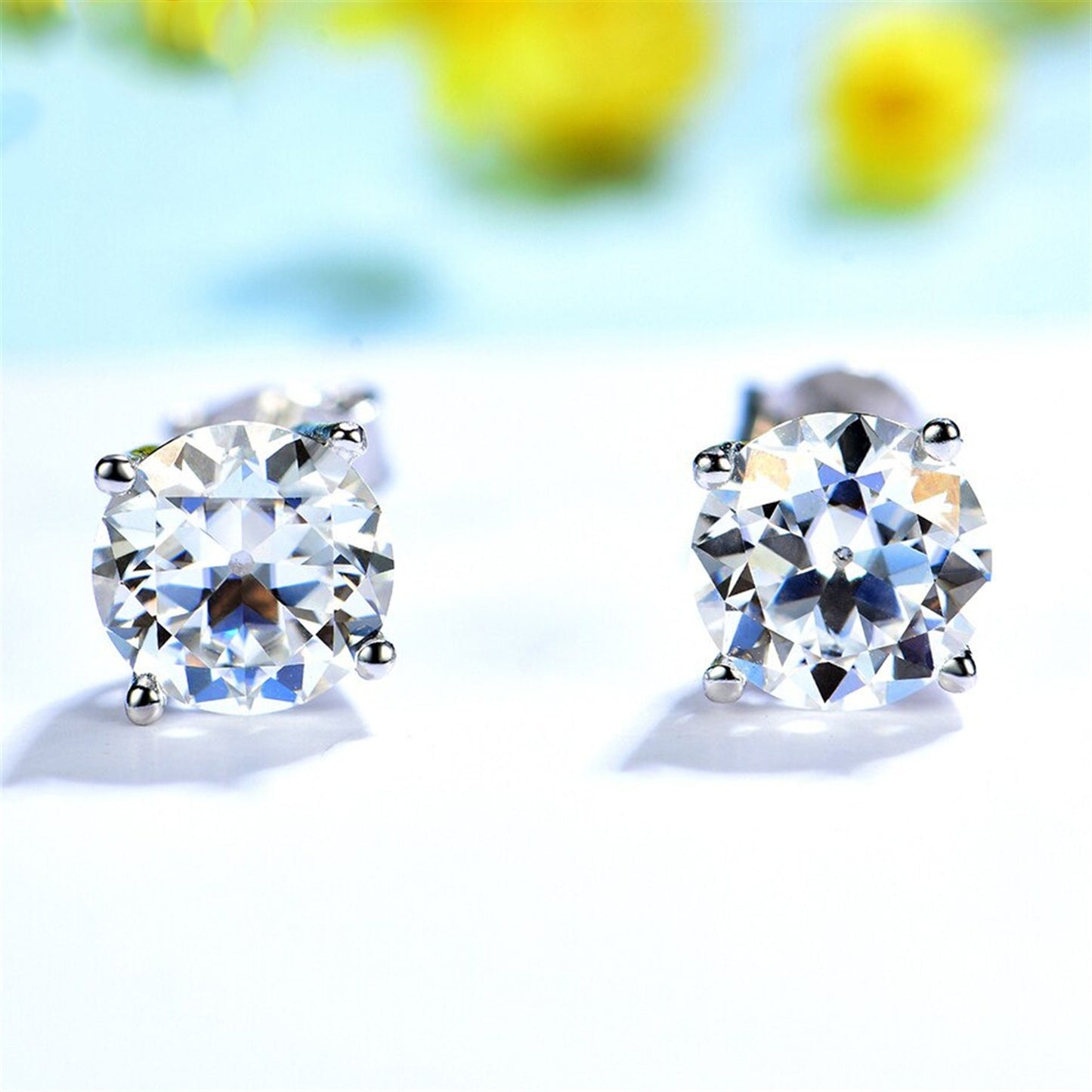 2.4CT Natural Moissanite Stud Earrings, Solid 925 Sterling Silver Earrings