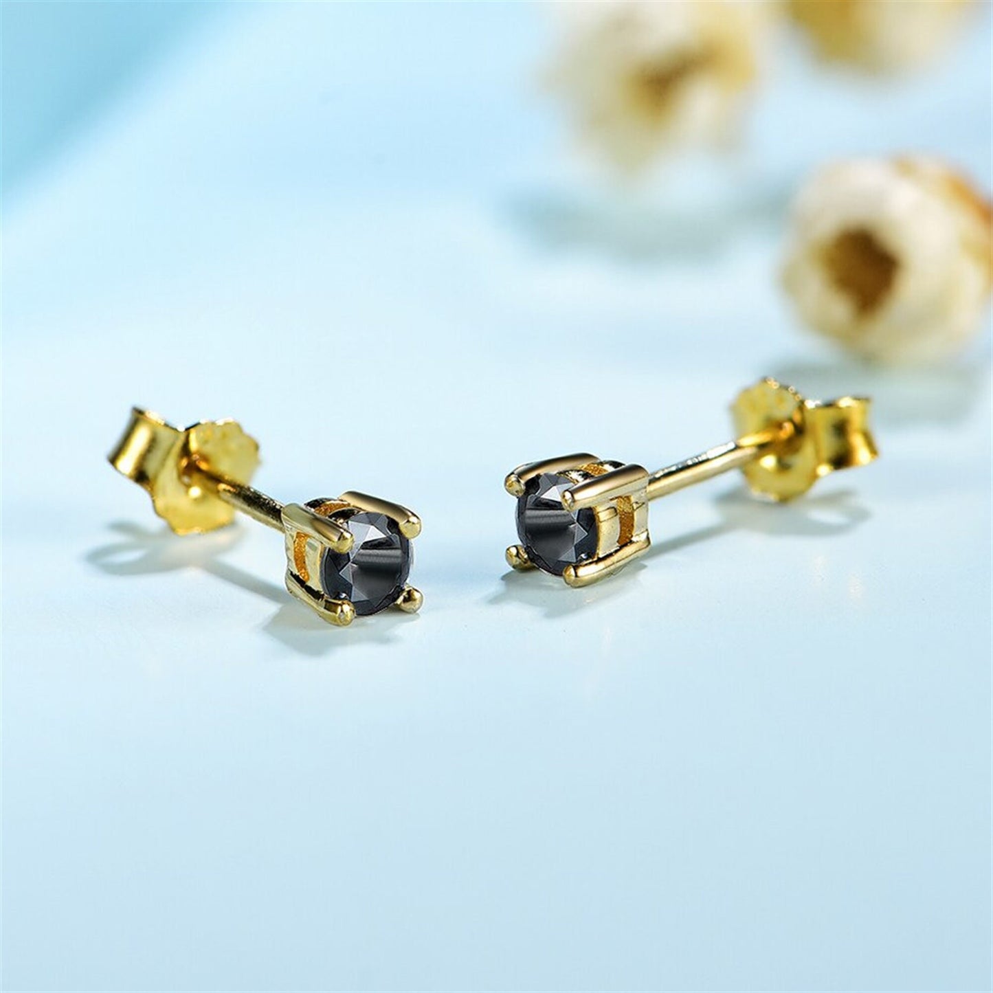 Moissanite Stud Earrings, Solid 925 Sterling Silver with 585 Gold Plating, Dainty Stud Earrings for Women