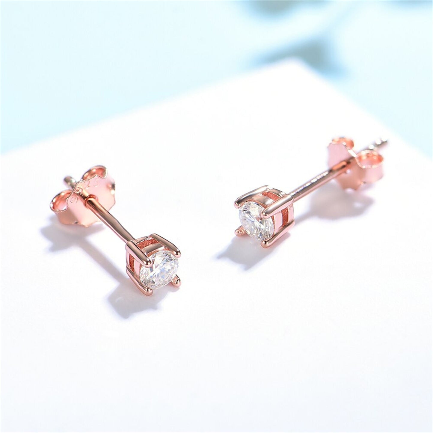 Moissanite Stud Earrings, Solid 925 Sterling Silver with 585 Gold Plating, Dainty Stud Earrings for Women