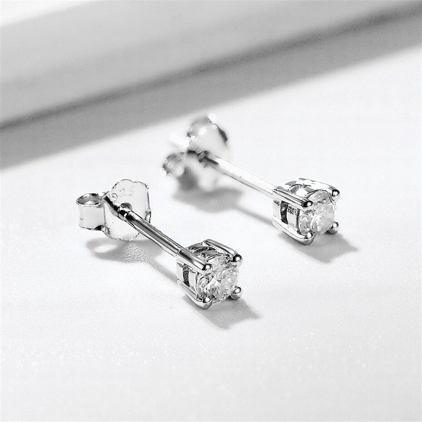 Moissanite Stud Earrings, Solid 925 Sterling Silver with 585 Gold Plating, Dainty Stud Earrings for Women