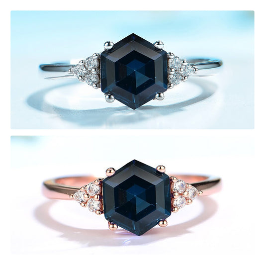 Hexagon Morganite Ring, Solid 925 Silver Gemstone Ring