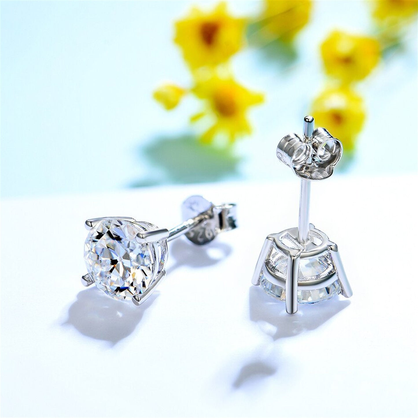 2.4CT Natural Moissanite Stud Earrings, Solid 925 Sterling Silver Earrings