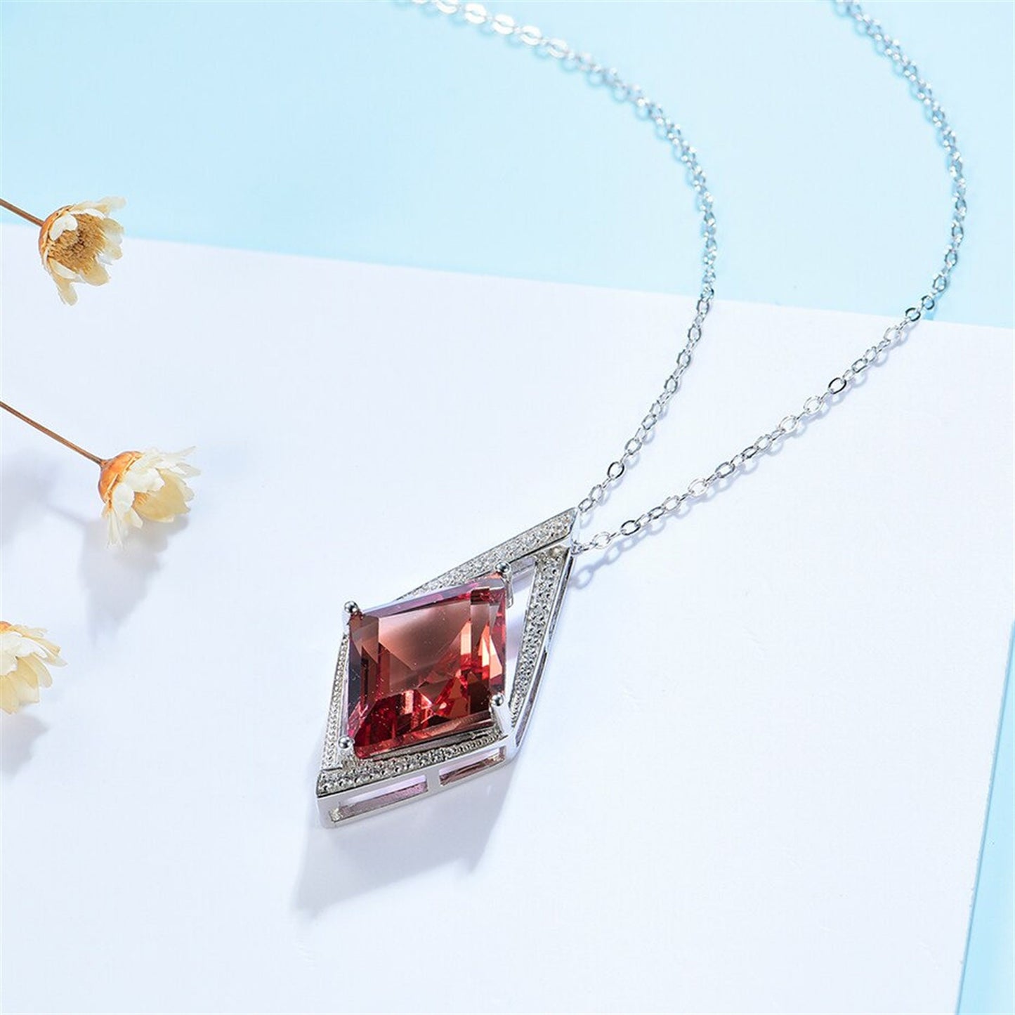 Zultanite 925 Silver Pendant Necklace, Rhombus Created Zultanite Necklace