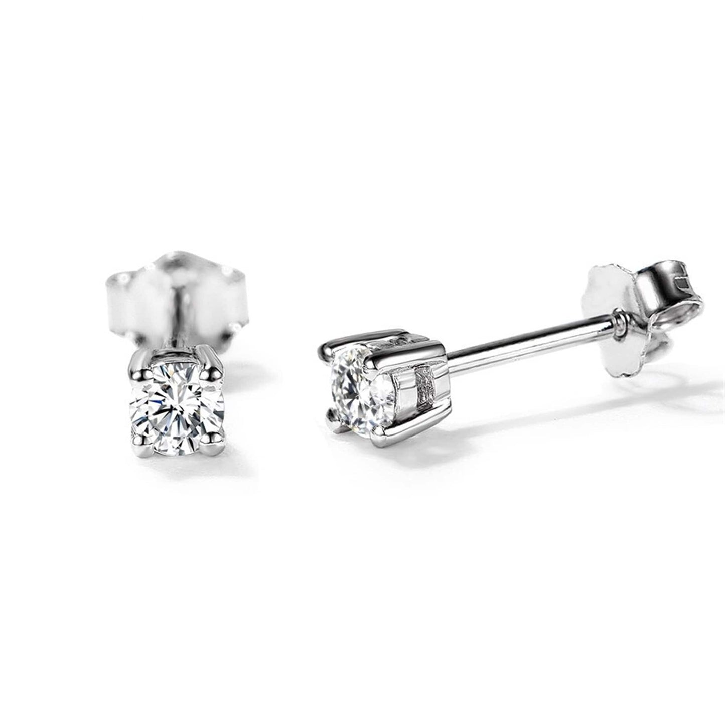 Moissanite Stud Earrings, Solid 925 Sterling Silver with 585 Gold Plating, Dainty Stud Earrings for Women