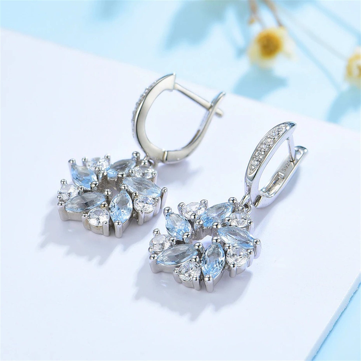 Marquise Topaz 925 Sterling Silver Jewelry Set, Marquise Topaz Gemstone Pendant Necklace and Earrings