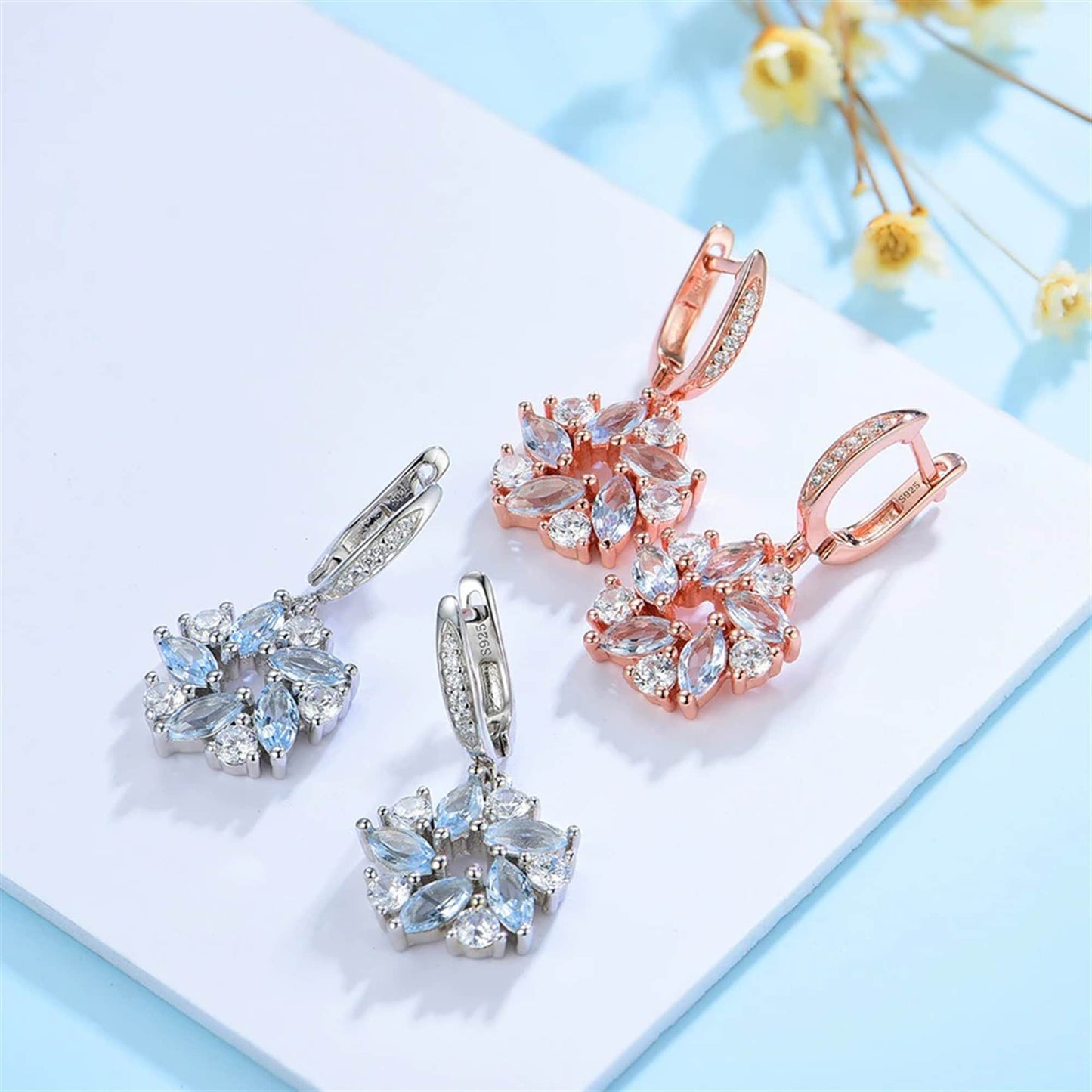 Marquise Topaz 925 Sterling Silver Jewelry Set, Marquise Topaz Gemstone Pendant Necklace and Earrings
