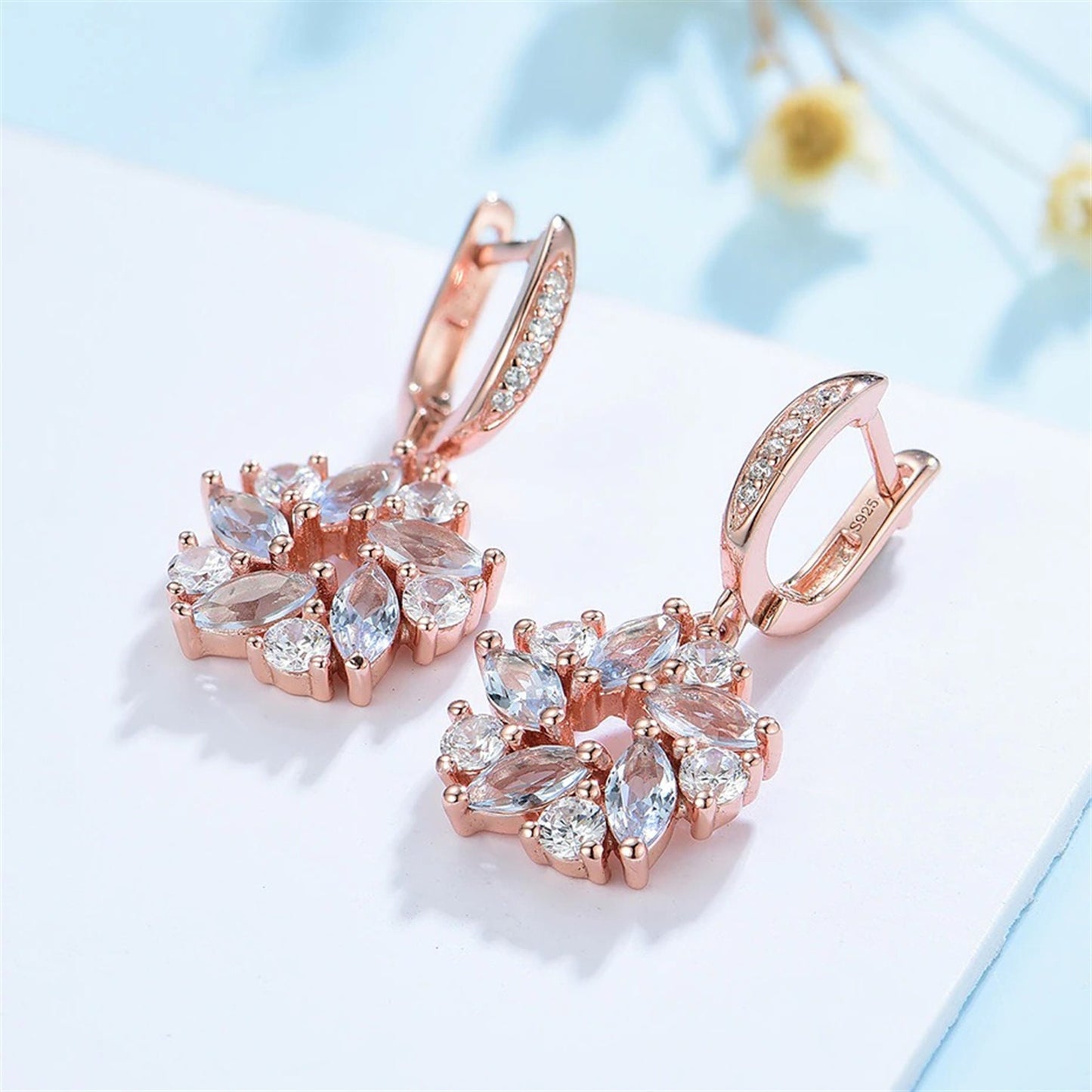 Marquise Topaz 925 Sterling Silver Jewelry Set, Marquise Topaz Gemstone Pendant Necklace and Earrings
