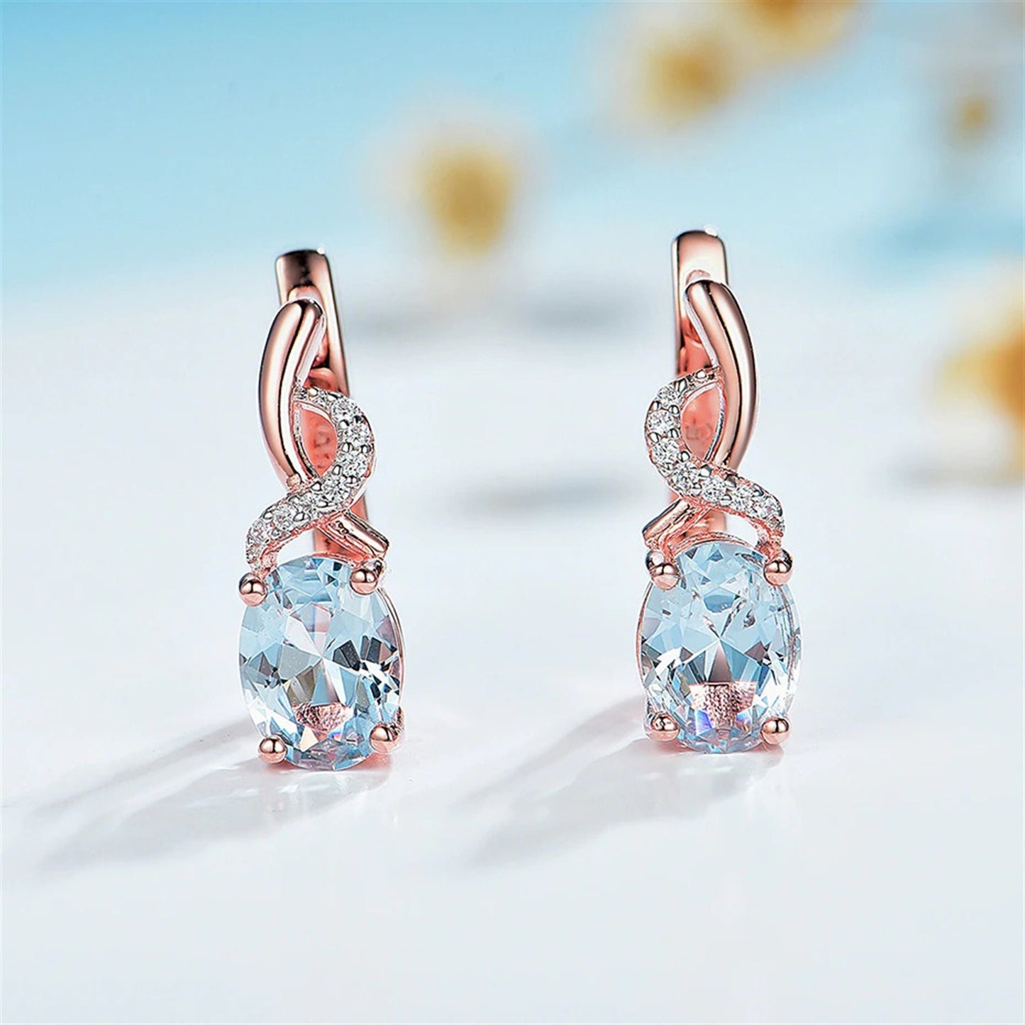 Topaz Gemstone Earrings, Topaz Earrings, Solid 925 Sterling Silver, Rose Gold Plated Earrings
