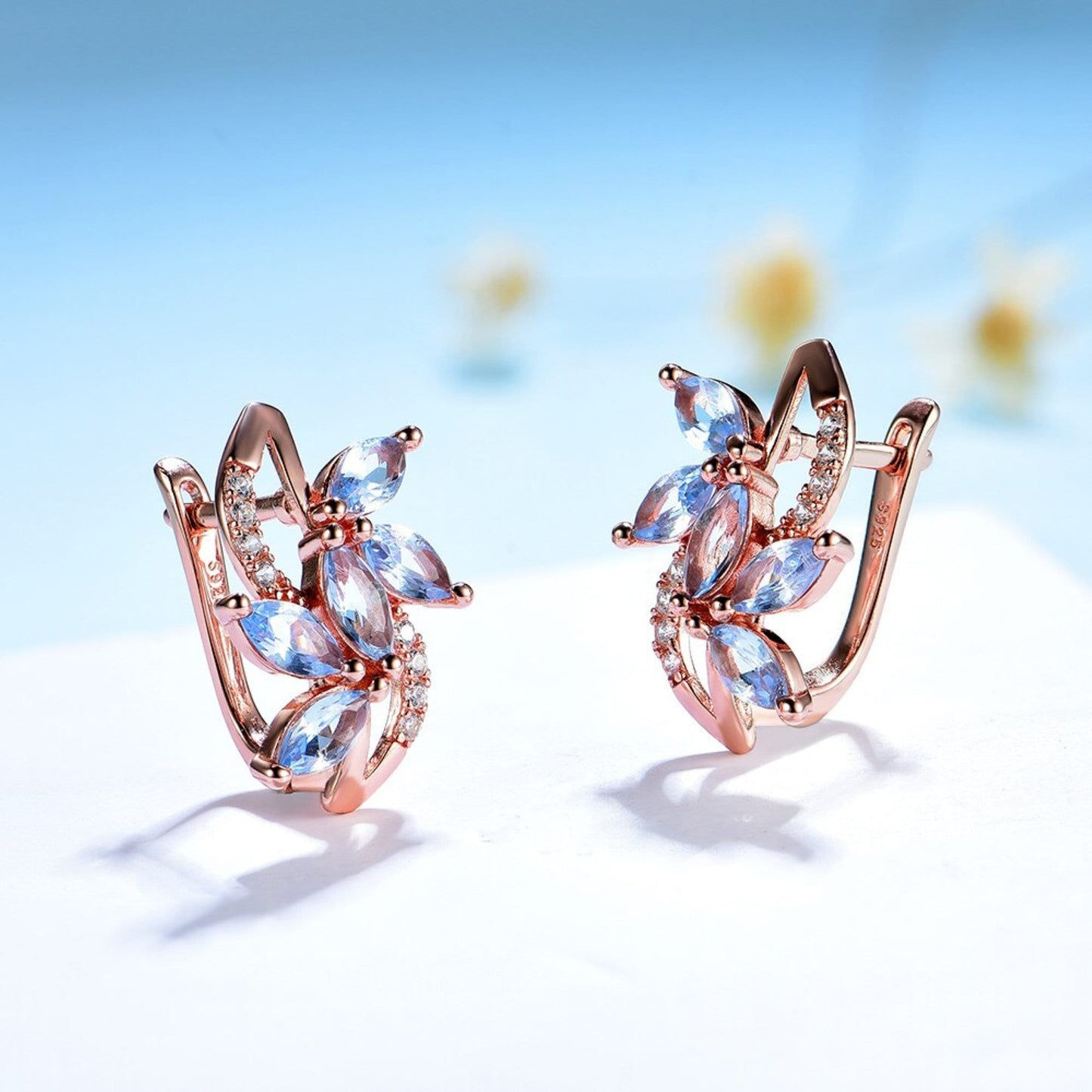 Blue Topaz 925 Sterling Silver Earrings, Marquise Topaz Gemstone Pendant Necklace and Earrings