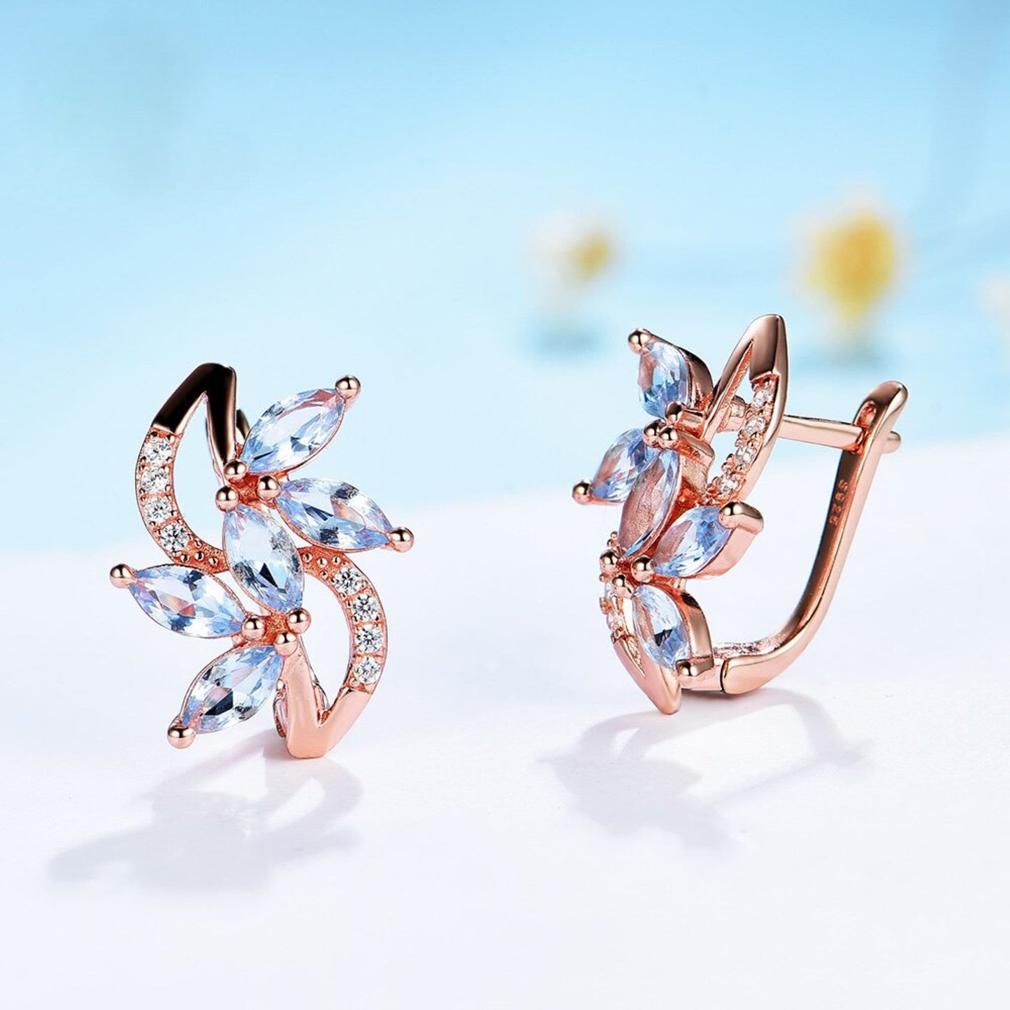 Blue Topaz 925 Sterling Silver Earrings, Marquise Topaz Gemstone Pendant Necklace and Earrings