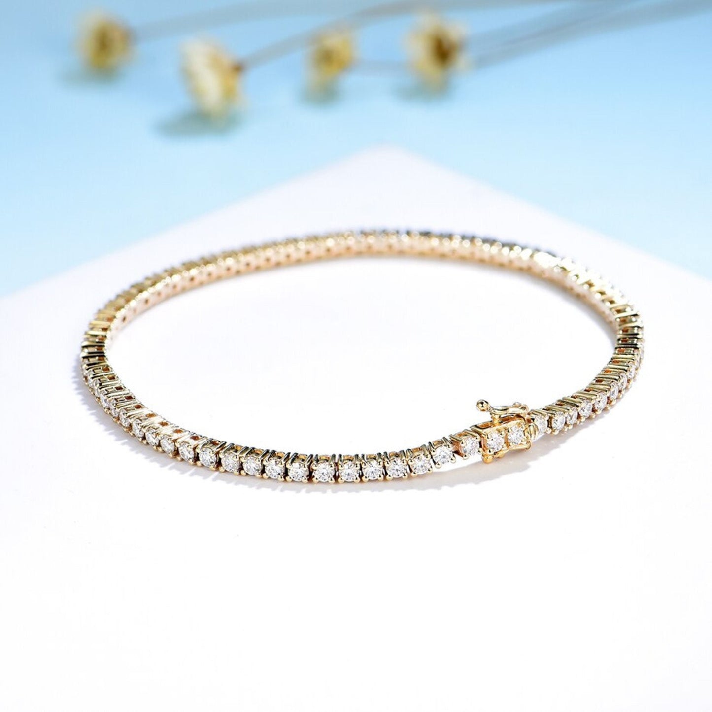 Tennis Bracelet \ Moissanite Tennis Bracelet \ Gold Tennis Bracelet \ Dainty Tennis Bracelet \ Cut Diamond Tennis Bracelet 6,7 inch Bracelet