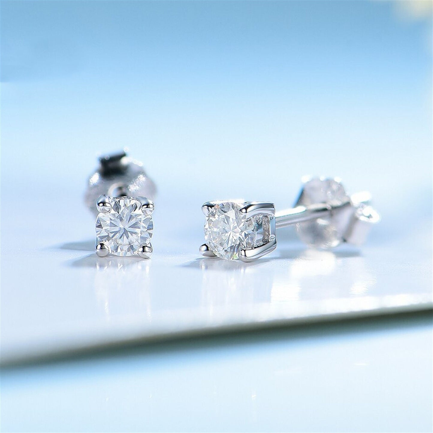 Moissanite Stud Earrings, Solid 925 Sterling Silver with 585 Gold Plating, Dainty Stud Earrings for Women