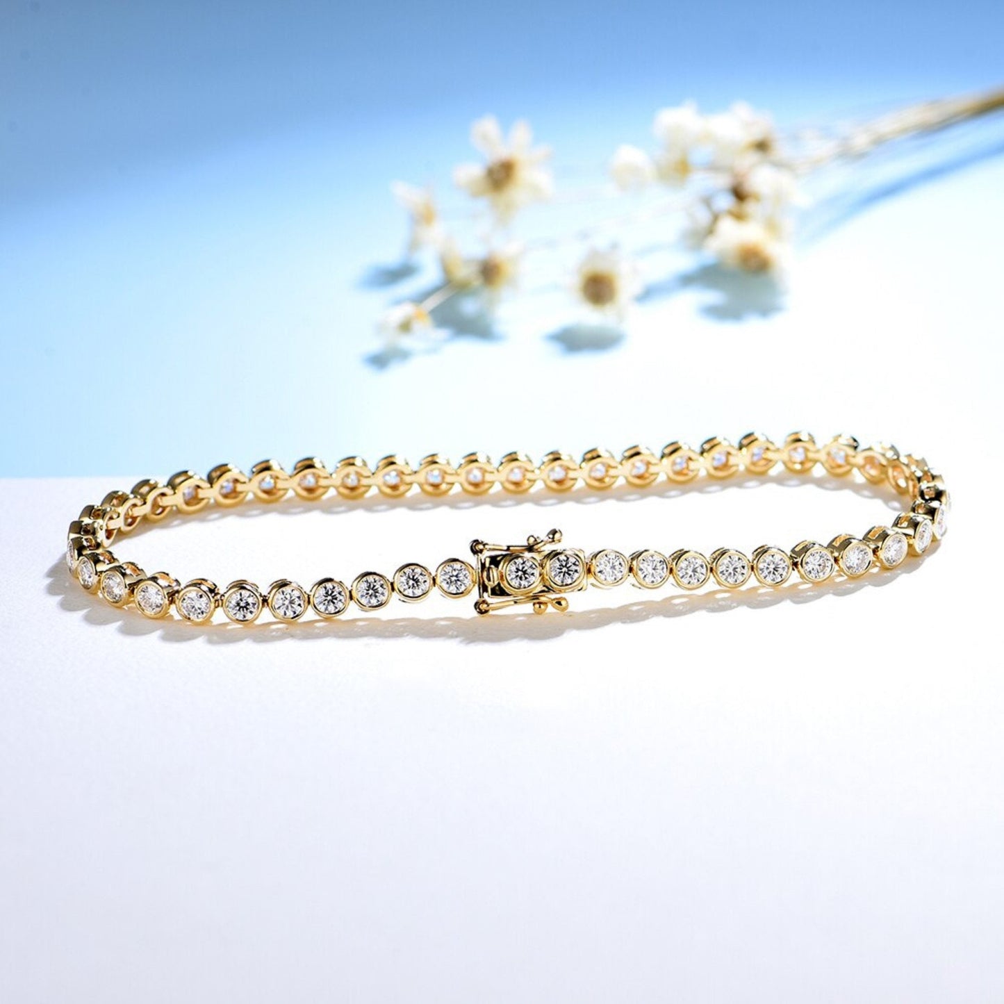 Tennis Bracelet \ Moissanite Tennis Bracelet \ Gold Tennis Bracelet \ Dainty Tennis Bracelet \ Cut Diamond Tennis Bracelet 6,7 inch Bracelet