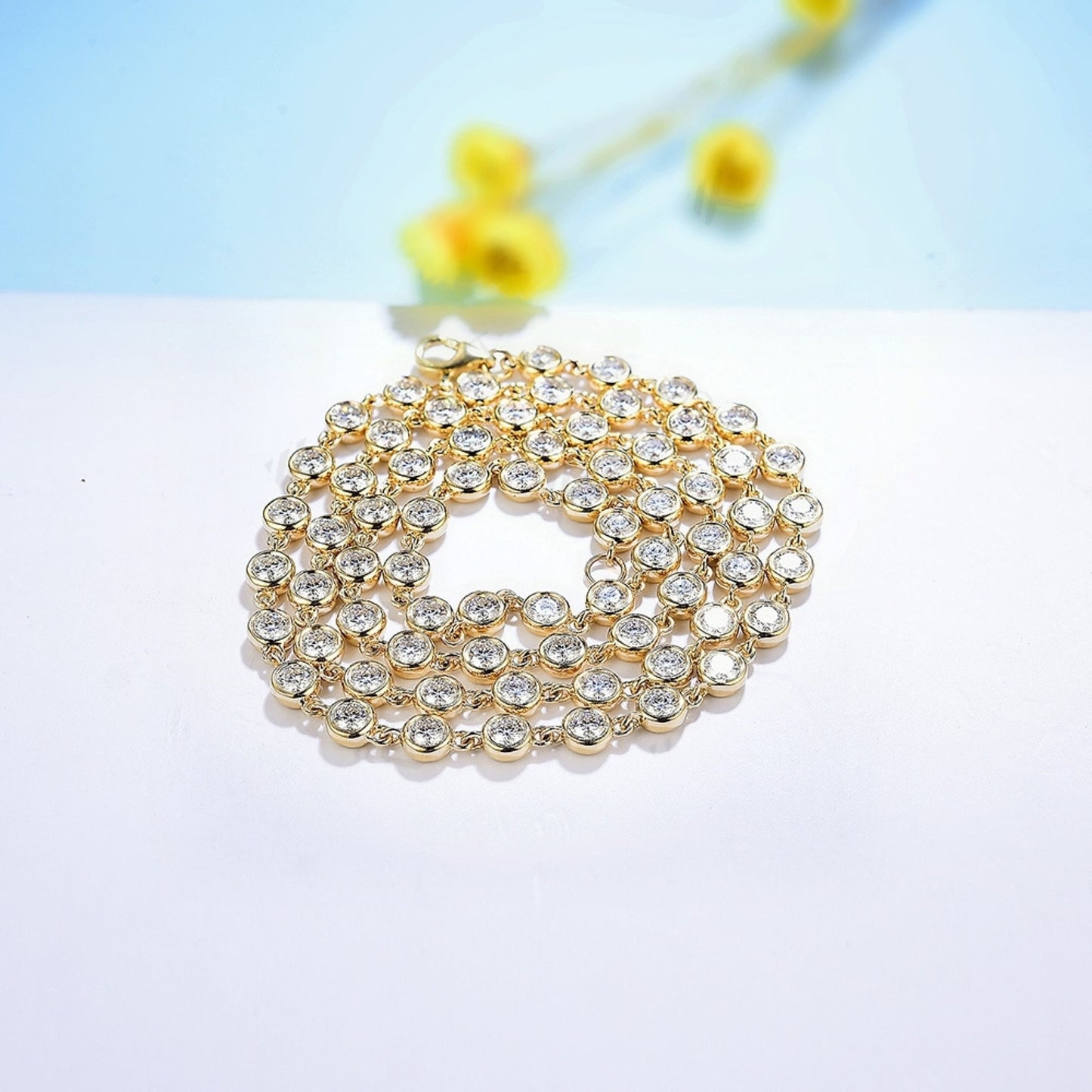 Solid Gold/Silver Moissanite Necklace, Chain Necklace
