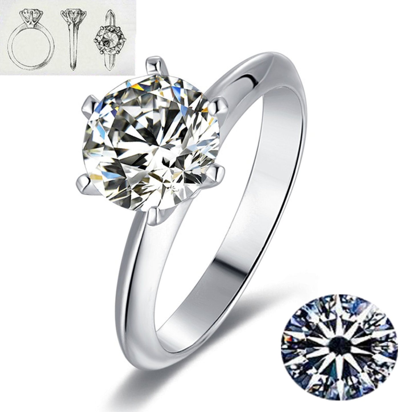 Moissanite Ring with GRA Certificate, 925 Sterling Silver, 18k White Gold Plating - Wedding Fine Jewelry