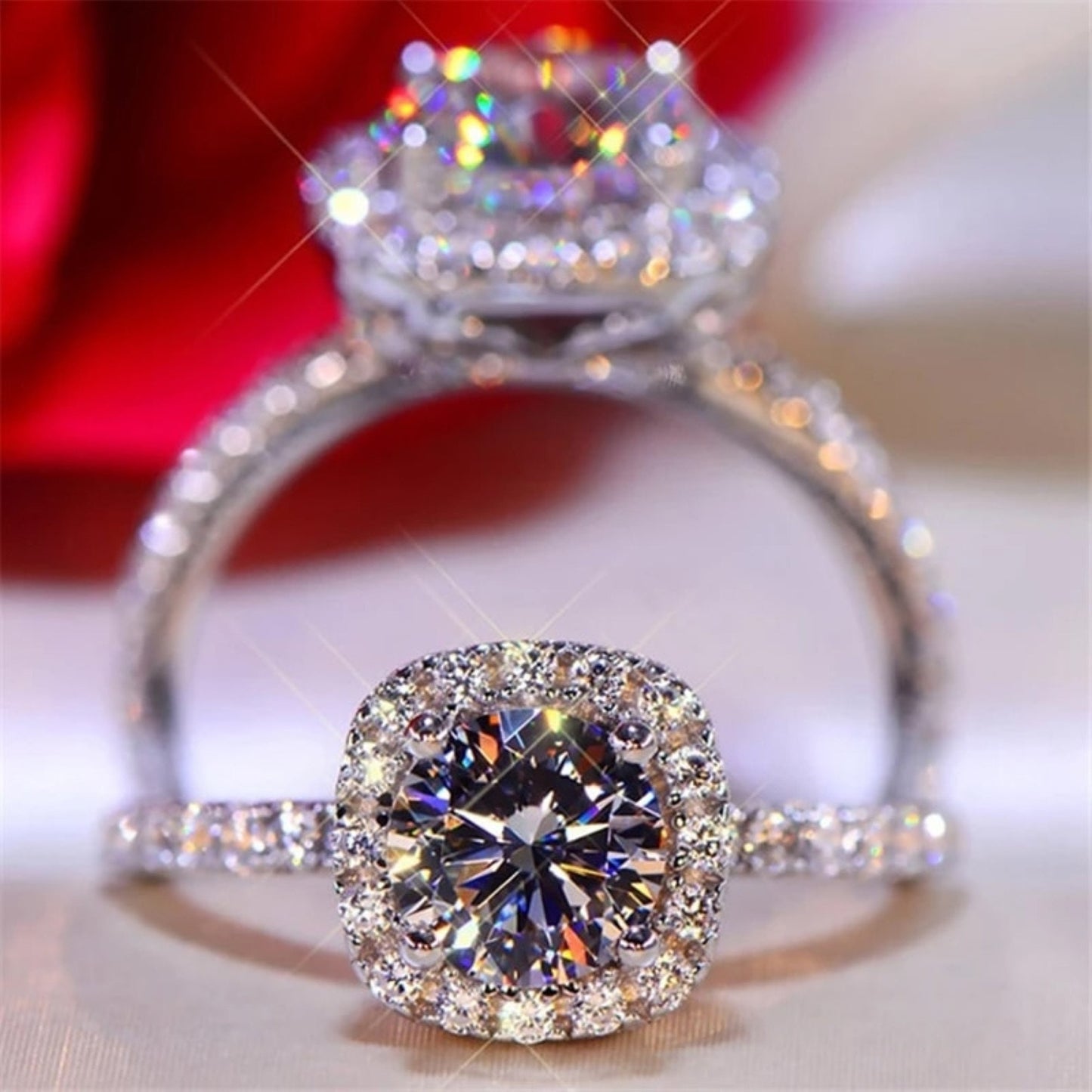 2 Carat Halo Engagement Ring \ Cushion Cut Simulated Diamond \ Statement Ring Sterling Silver 925 Classic Timeless Promise Wedding Ring